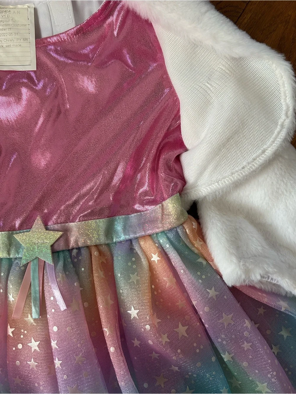 White Faux Fur Unicorn Costume, Pastel Rainbow Tulle Skirt, Unicorn Head Hood 2T